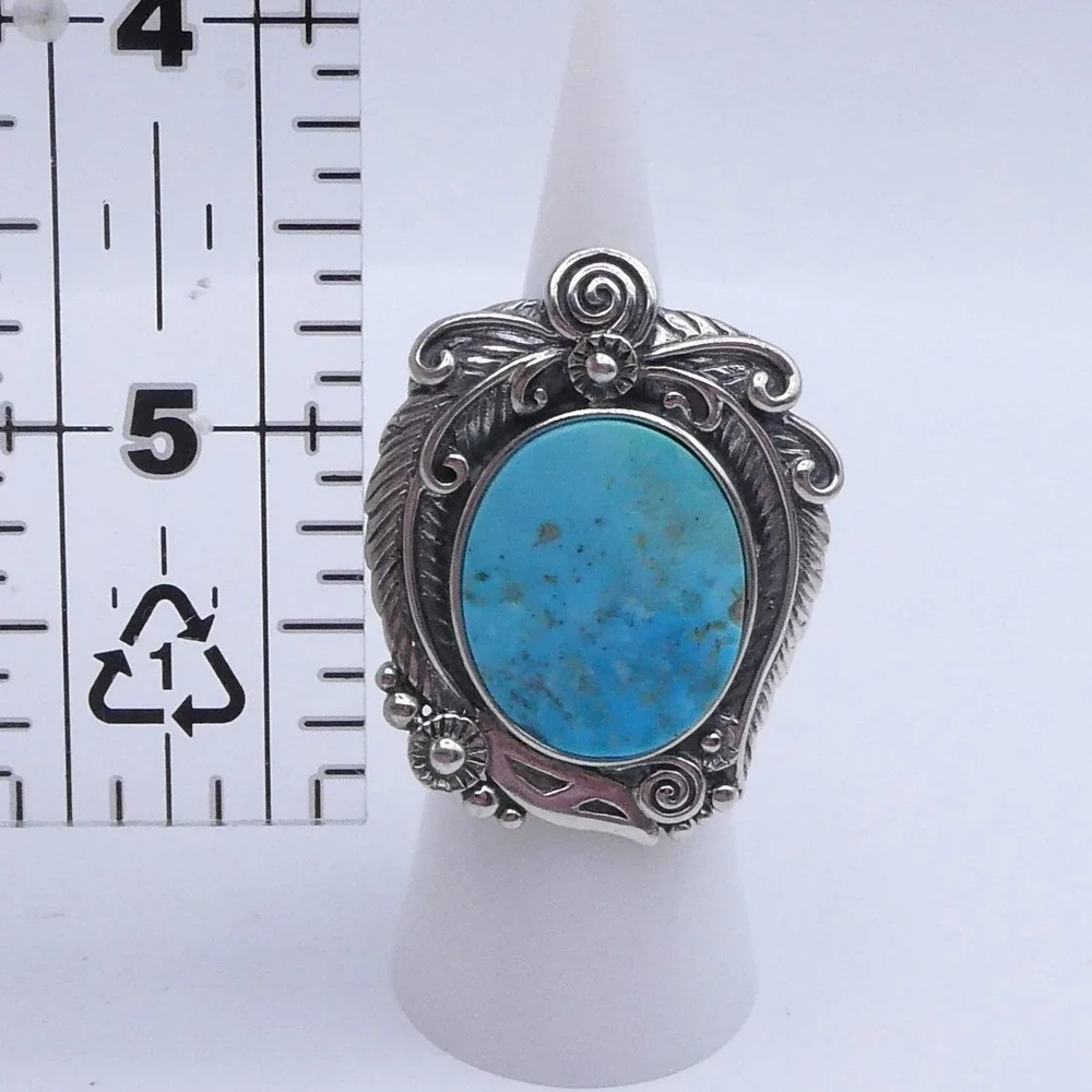 Sleeping Beauty Turquoise Southwest Sterling Silver Large 1.5